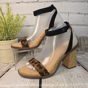 YELLOWBOX CAIKOS LEOPARD PRINT STRAPPY SANDAL BLOCK CORK HEEL 7.5 EUC